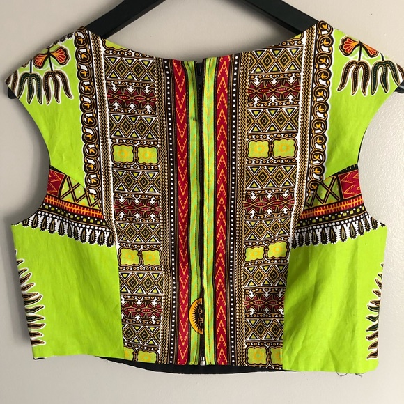 African Print Sleeves Crop Top - Picture 3 of 4